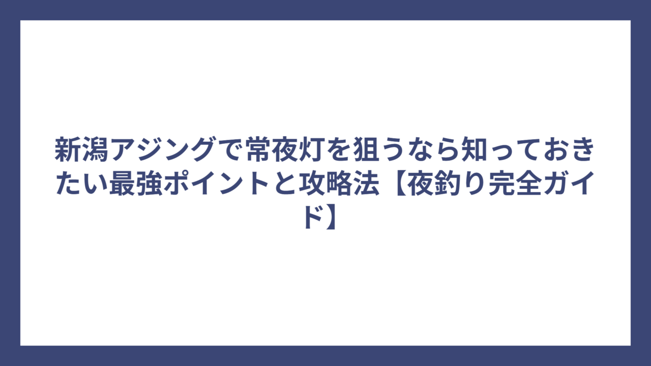新潟アジングで常夜灯を狙うなら知っておきたい最強ポイントと攻略法【夜釣り完全ガイド】