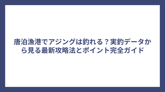 唐泊漁港でアジングは釣れる？実釣データから見る最新攻略法とポイント完全ガイド