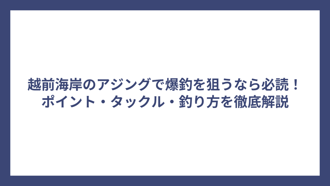 越前海岸のアジングで爆釣を狙うなら必読！ポイント・タックル・釣り方を徹底解説