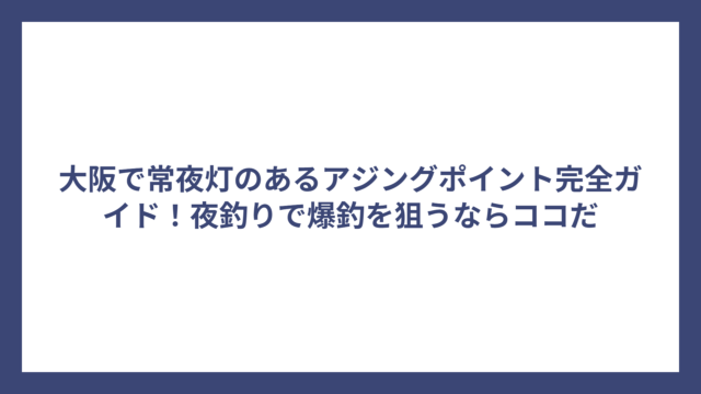 大阪で常夜灯のあるアジングポイント完全ガイド！夜釣りで爆釣を狙うならココだ