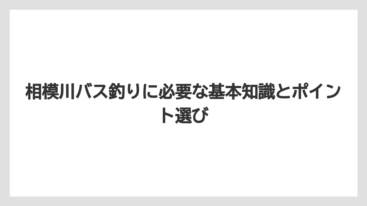 相模川バス釣りに必要な基本知識とポイント選び
