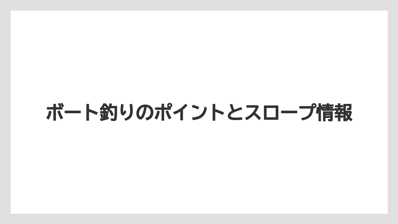 【タックル】【バス釣り】ボート釣りのポイントとスロープ情報