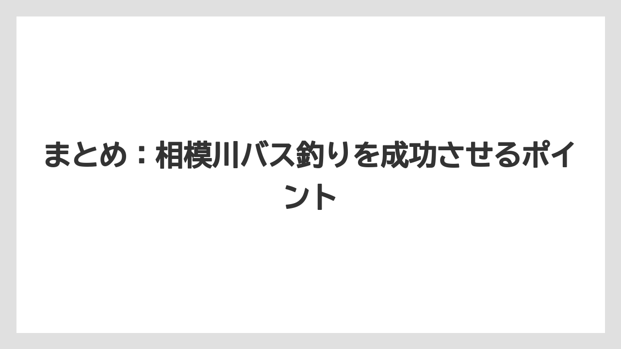 【バス釣り】まとめ：相模川バス釣りを成功させるポイント