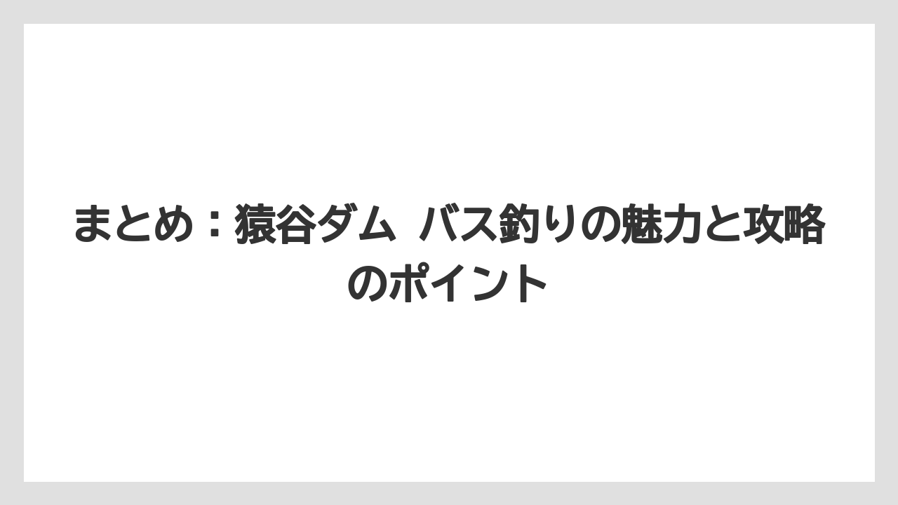 【タックル】【バス釣り】まとめ:猿谷ダム バス釣りの魅力と攻略のポイント